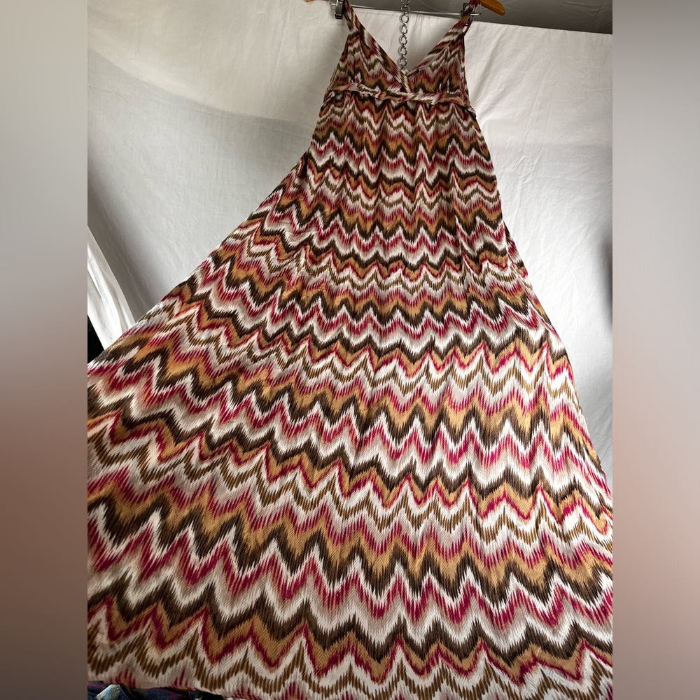 Womens Large Long Chevron Maxi Dress Lightweight Sleeveless Viscose Colorful Zip